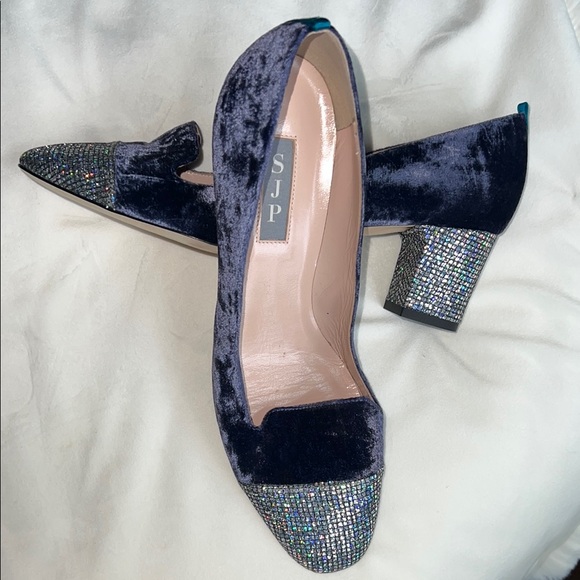 SJP by Sarah Jessica Parker Daze Velvet Cap Toe Mid Heel Pumps - Picture 11 of 12